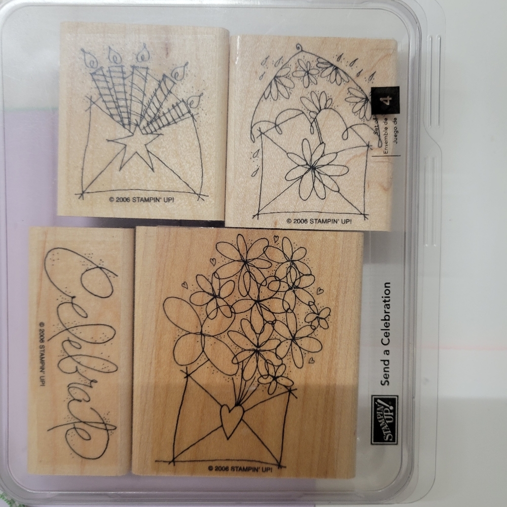 Stampin Up:  Send a Celebration Wooden Block Rubber Stamp set - Picture 2 of 4